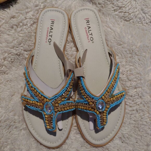 Rialto Shoes - Rialto Comfort Beaded Rhinestone Starfish Thong Sandal Padded 9.5